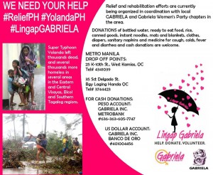 Plakat für die Organisierung von Hilfe für die Haiyan Opfer von Lingab Gabriela - eine gemeinsame Aktion kämpferischer Organisationen